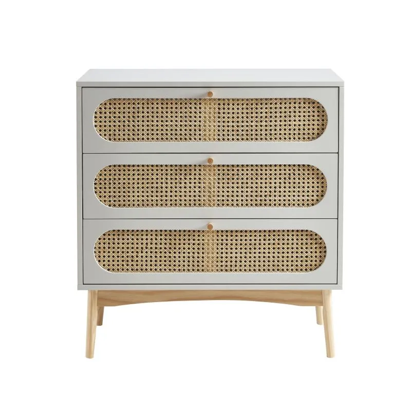 Commode Sixtine Gris Perle Rotin 3 tiroirs - 80x40x85cm-7