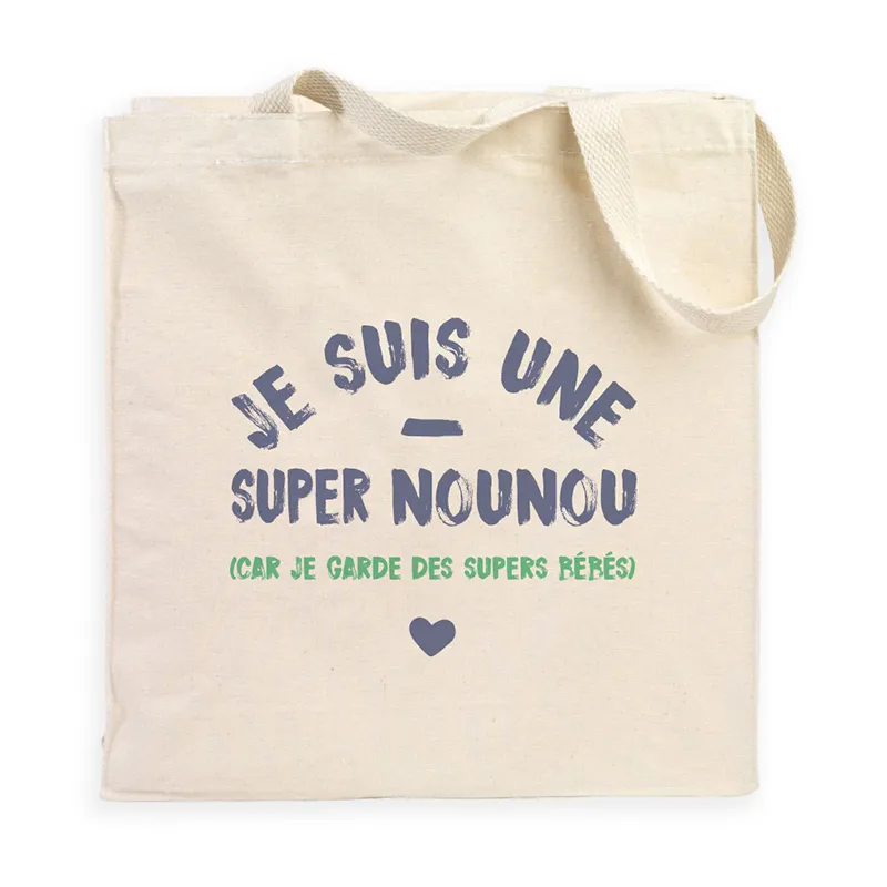 Totebag Je suis une super nounou car je garde des supers bébés - Naturel-0