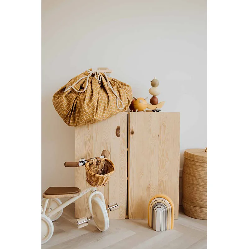 Sac à jouets 2en1 Grilles Moutarde - ø140cm-9