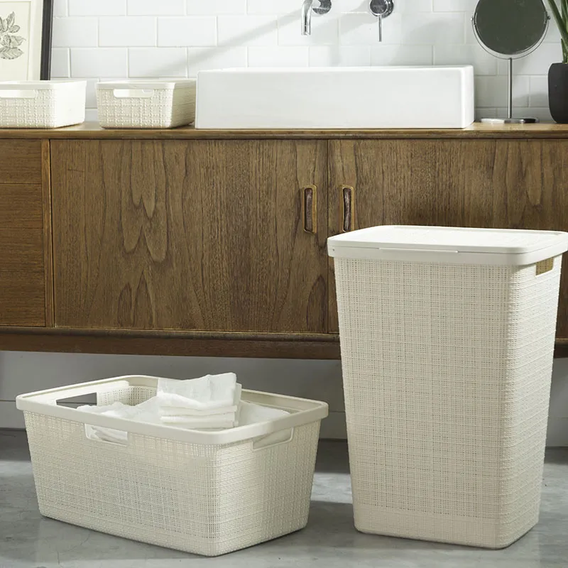Corbeille à linge jute 70% recyclé Blanc - 46L-4