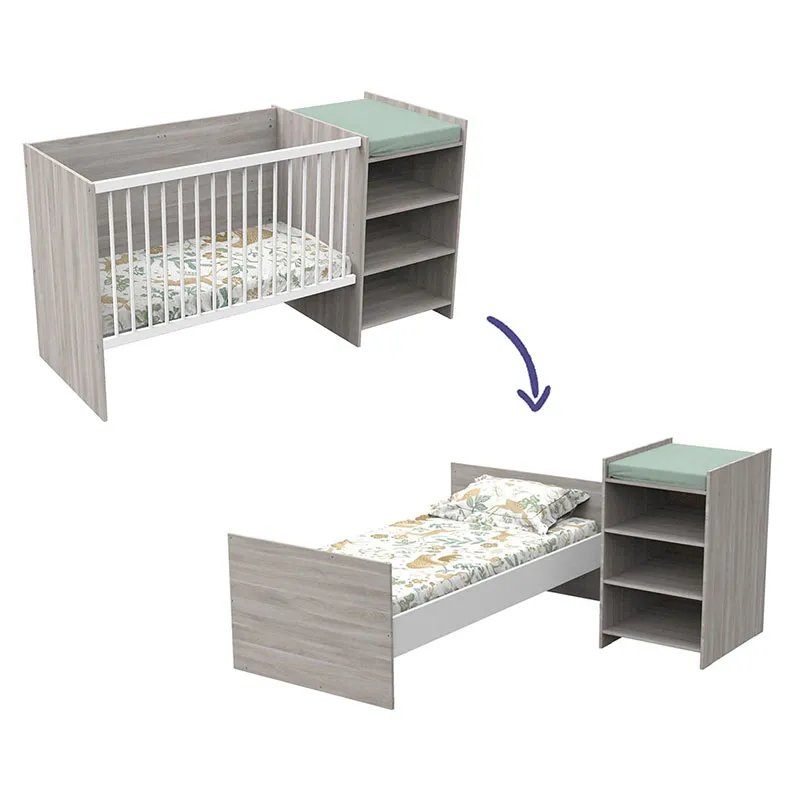 Lit combiné evolutif Chène - 120x60-90x190cm-0