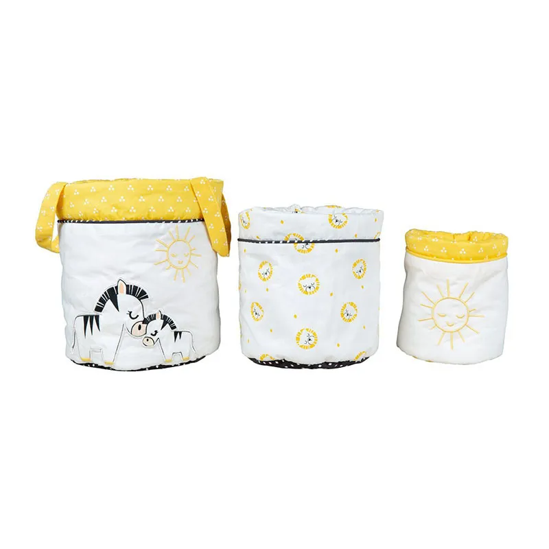 3 Paniers Gigognes Peluche & pompon Bleu/Jaune - 21x18x18cm-0