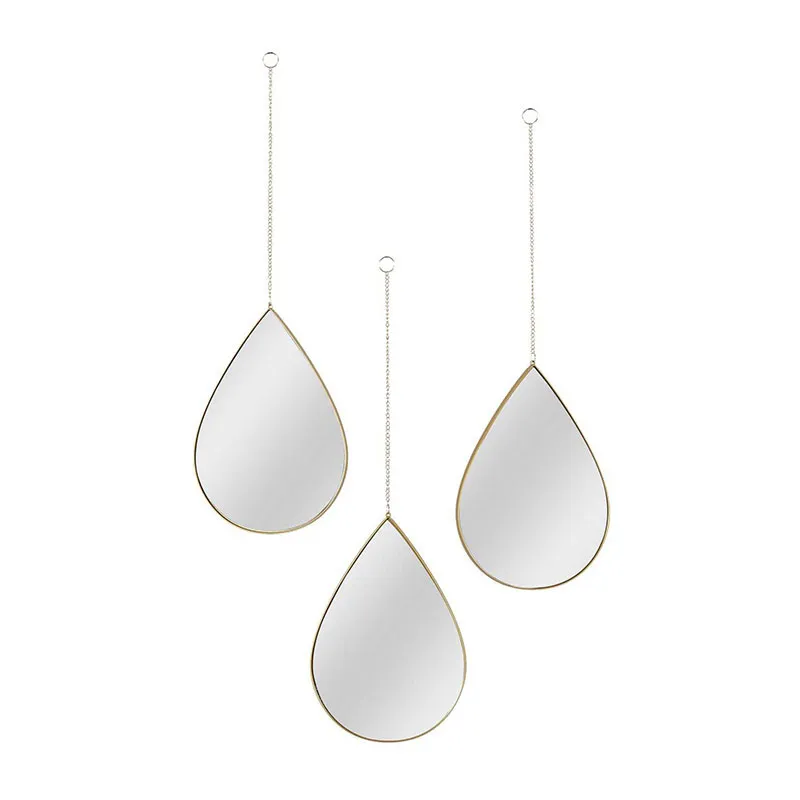 3 Miroirs déco Goutte suspendue Doré - 27x19cm-0