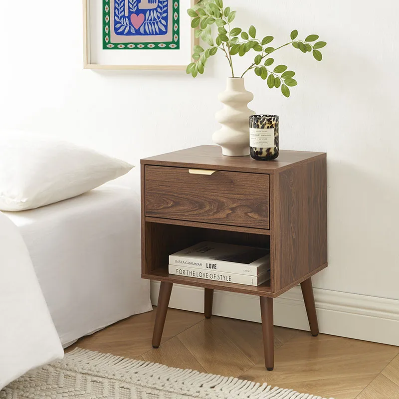 2 Tables de chevet Jeanne effet Noyer - 40x29,5x50cm-1