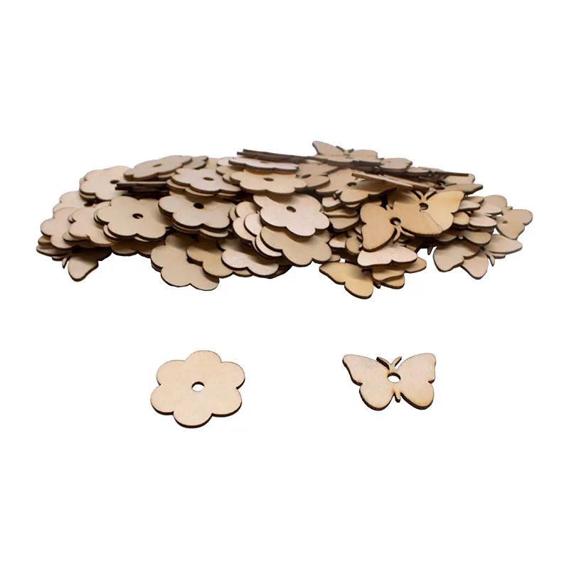 Fleurs & Papillons bois à décorer 100pcs - 3+-0