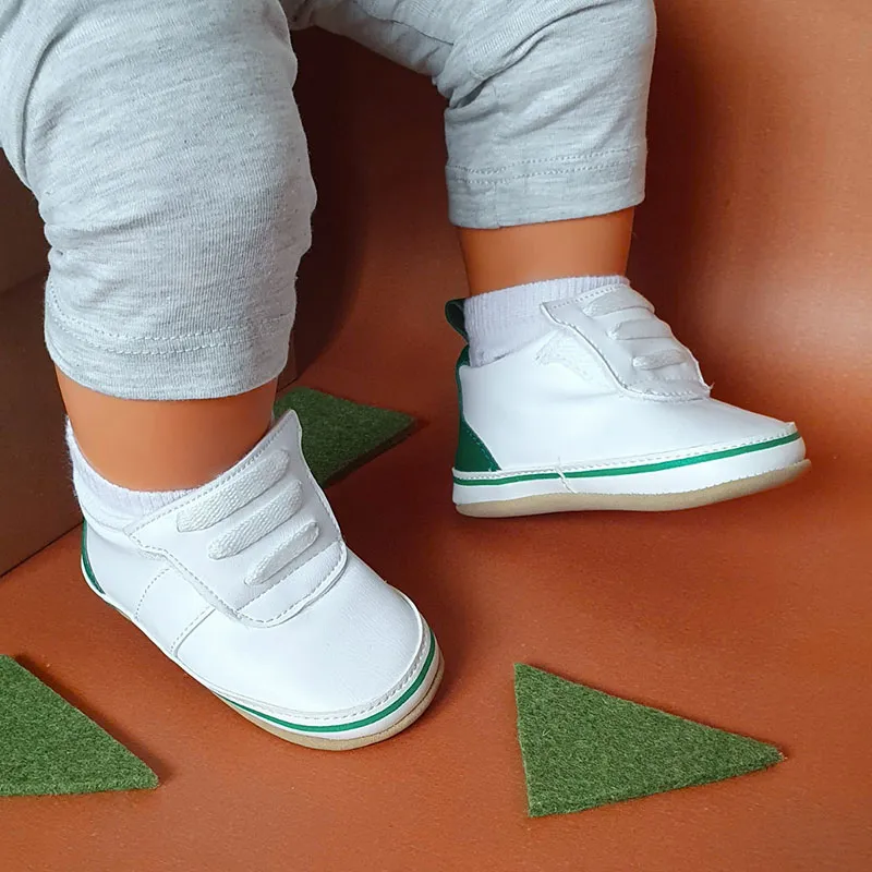 Chaussons baskets Sport - Blanc/Vert - FIRST STEP-0