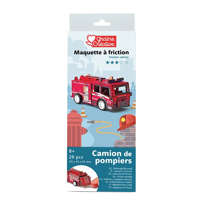 Maquette 3D bois Véhicule Camion de pompier - 8+-0