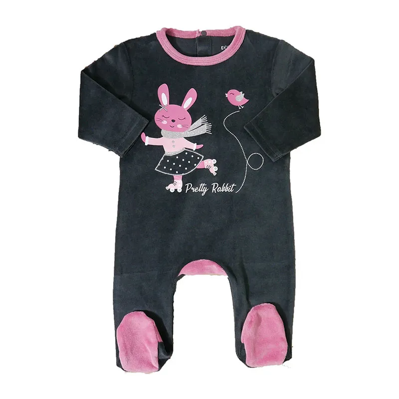 Dors-bien velours ouv. dos Skate Friends - Anthracite/Rose-1