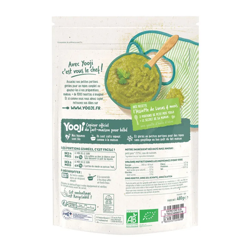 3x480g Purées de Petit Pois BIO - 12 repas - 4m+-1