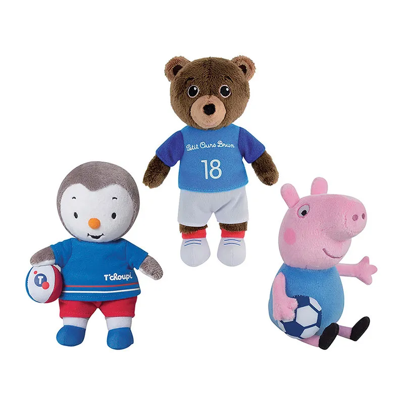 3 Peluches 18cm Peppa/T'Choupi/Petit Ours Brun Football - 12m+-0