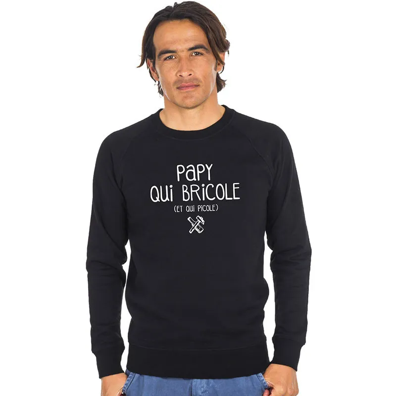 Sweat Homme Papy qui bricole et qui picole - Noir-0